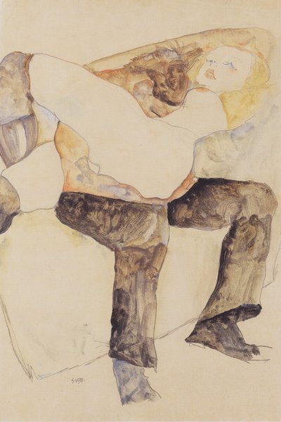 Man Holding Woman on Knees by Egon Schiele